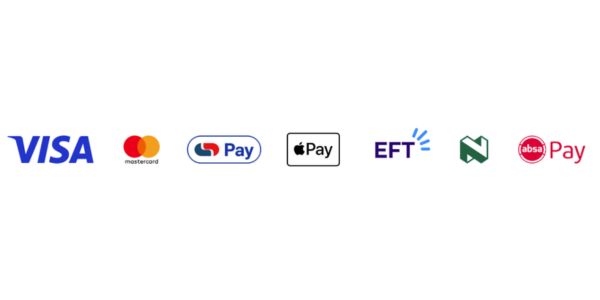 Accepted payment methods: Visa, Mastercard, Google Pay, Apple Pay, EFT, Ozow, and Absa Pay.